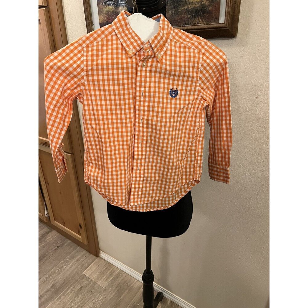 Boys Chaps Size 4 Easy Care Shirt Orange White